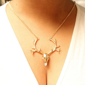 Deer Elk Pendant Necklace in Gold Plated Finish